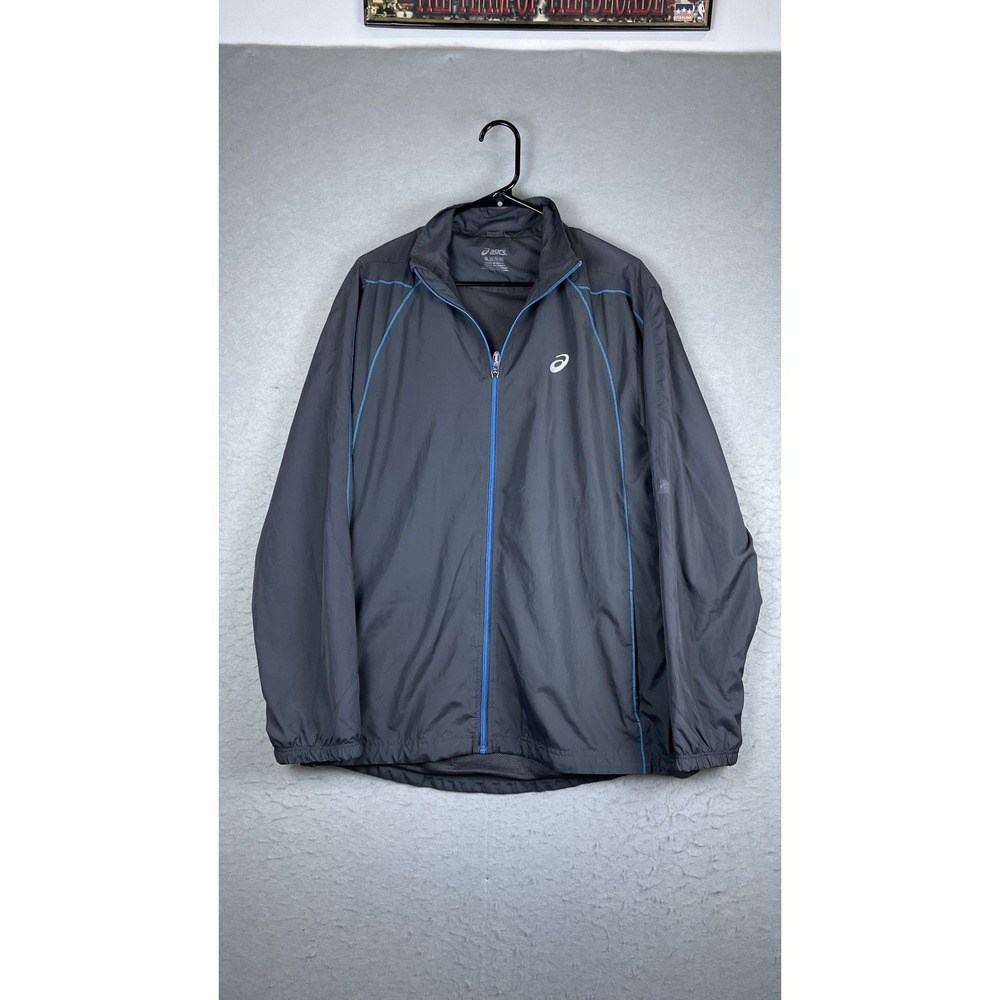 Asics Jacket Mens XL Gray Full Zip‎ Running Windbreaker Reflective Lightweight